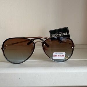 True Religion Gradient Brown Aviator Sunglasses y2k  NEW